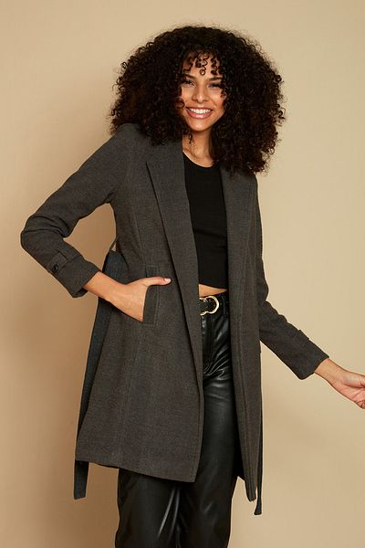 Select Moda Women's Anthracite Belted Lined Cashmere Coat