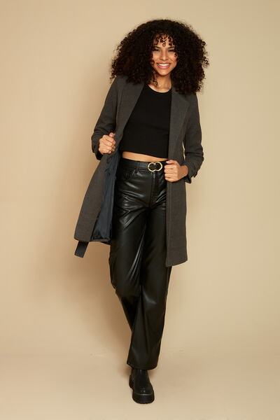 Select Moda Жіночий антрацитовий пальто з підкладкою та поясом