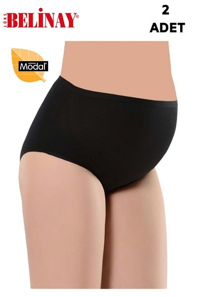 Belinay Pachet de 2 chiloți de maternitate din bumbac modal pentru femei 055 - - Negru - M
