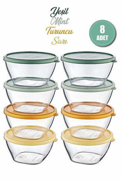 GRİMOR Life 8 Pieces Breakfast Bowl with Lid Storage Container Set 400 Ml Acrylic