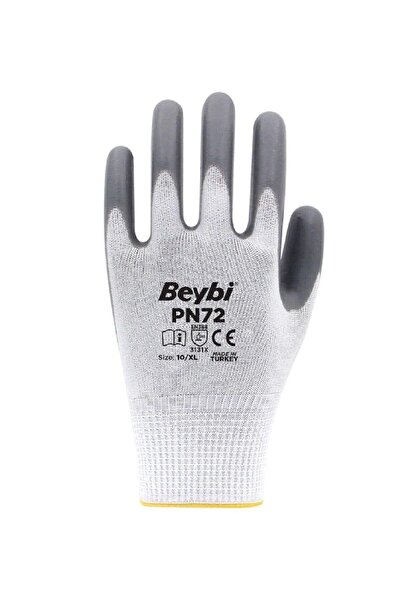 Beybi Pn72 Gray Polyester Knitted Nitrile Work Gloves Size 10
