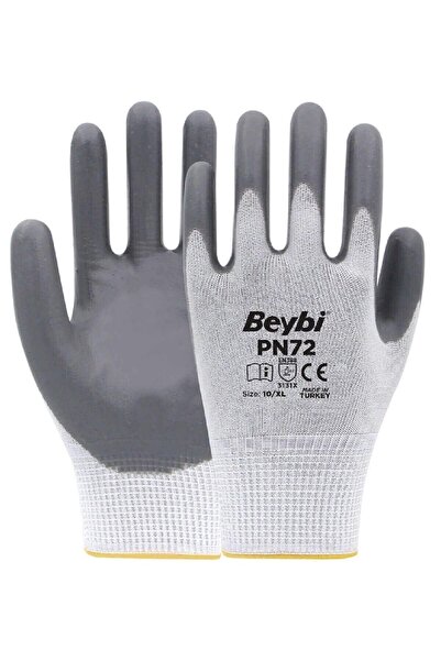Beybi Pn72 Gray Polyester Knitted Nitrile Work Gloves Size 10