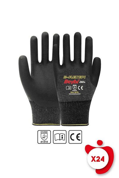 Beybi B-Flex134 Black Lycra Nitrile Work Gloves, Size 10, 24 Pairs