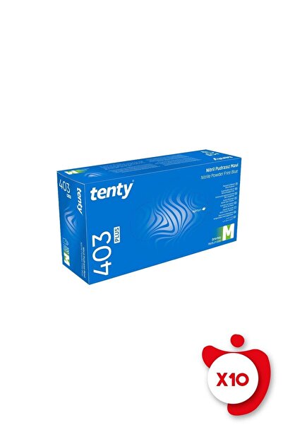 Tenty 403 Plus قفازات نيتريل خالية من البودرة مقاس M أزرق 10 عبوات من 100 قطعة