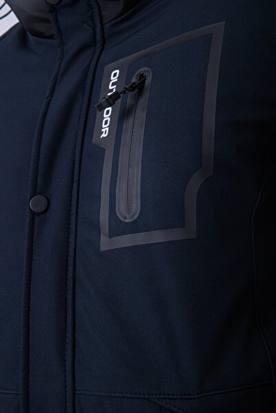 Gavazzi Erkek Kapüşonlu Su Ve Rüzgar Geçirmez Kapitone Içi Kürklü Elyafdolgulu Şişme Lacivert Softshell Mont