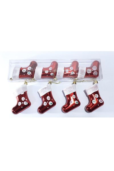 funworld New Year's Red Boots - Pine Tree Ornament Set of 4