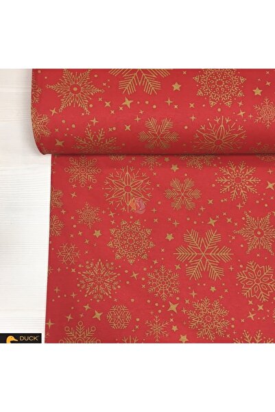 Renk Tekstil Gold Kar Kristalleri Yılbaşı Yeni Yıl Desenli Duck Keten Kumaş