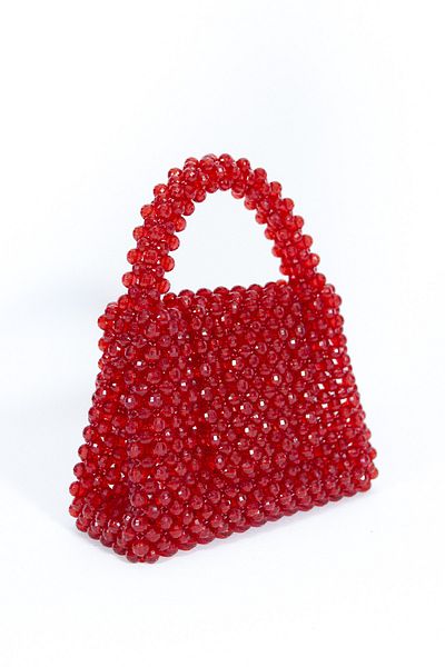 Sun Pieces Sassy Red Bead Handbag, Bead Bag, Shiny Bead Bag