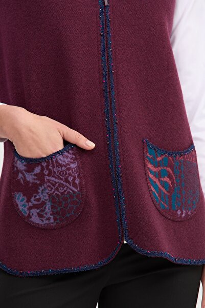 Desen Triko Жіночий V-подібний комір, прикрашений бісером, короткий вовняний жилет