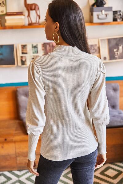 Olalook Kadın Taş Balon Kol Yarım Balıkçı Triko Kazak KZK-19000492