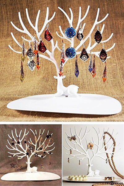 ugursepeti White Jewelry Stand with Deer Design
