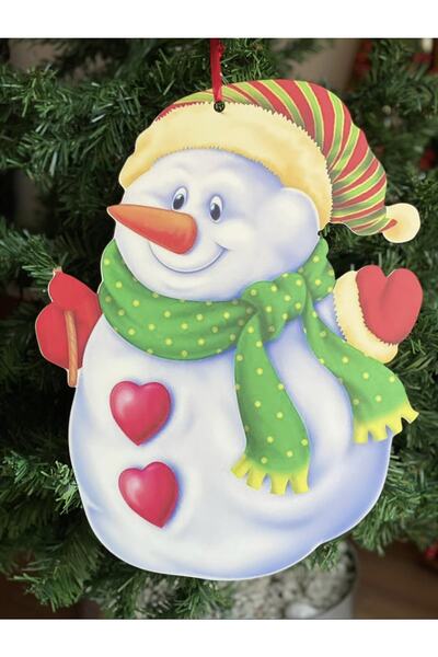 QUEEN AKSESUAR Yeni Yıl Yılbaşı Ahşap Büyük Sevimli Kardan Adam Pano Çam Ağacı Kapı Duvar Dekorasyon Süsü