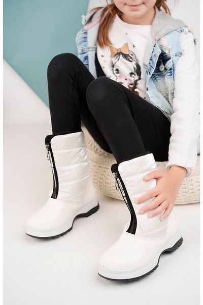 SİLVERSTONE SHOES Children's White Snow Boots Waterproof Non-Slip Sole Lightweight