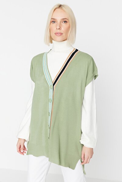 Trendyol Modest Mint Collar Stripe Detailed Knitwear Sweater TCTAW22UV0002