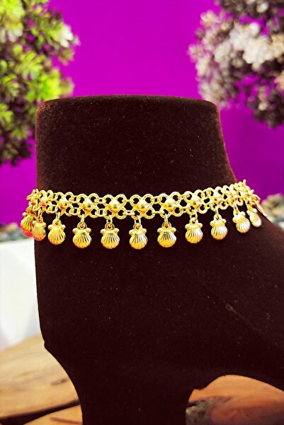 Aykat Kadın Deniz Kabuğu Sallantılı Altın Rengi Kişniş Gümüş Halhal 925 Ayar Thl-32