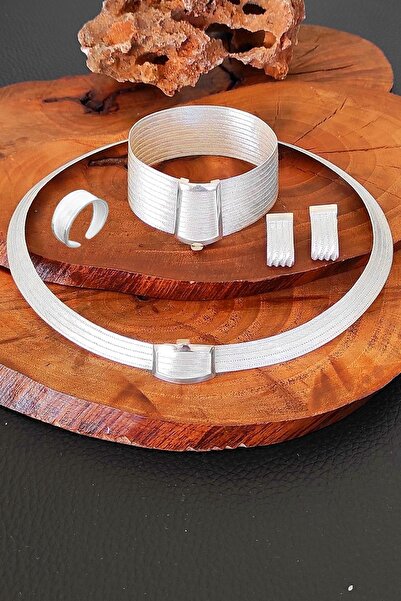 Aykat Trabzon Hasırı Gümüş Takım Yüzük Küpe 5 Sıra Kolye Ve 11 Sıralı Bileklik Trabzon Seti Tkm-210