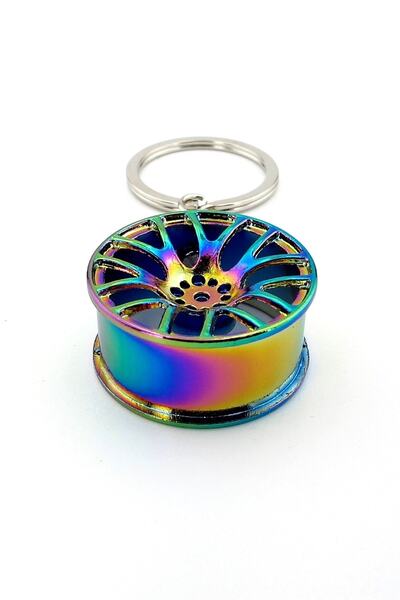 Solfera Otomobil Jantı Şeklinde Araba Yanar Döner Metal Anahtarlık Kc007