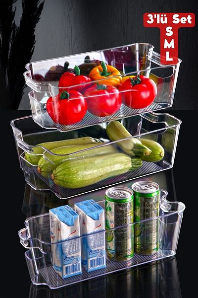 Nandy Home Transparent Set of 3 Refrigerator and Closet Organizer