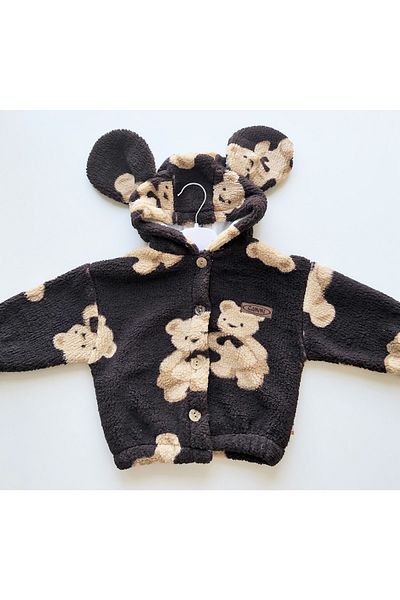Canini Bear Patterned Plush Coat with Headphones and Teddy Bear