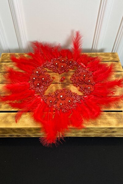 ZEYMERADE منديل أحمر فاخر للعروس والعريس بالحناء، طبقات من الزهور مع تفاصيل خ...