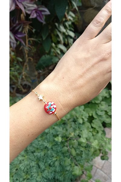 Atolye Ferda Christmas Themed Cocina Flower Patterned Murano Glass Bracelet Anklet