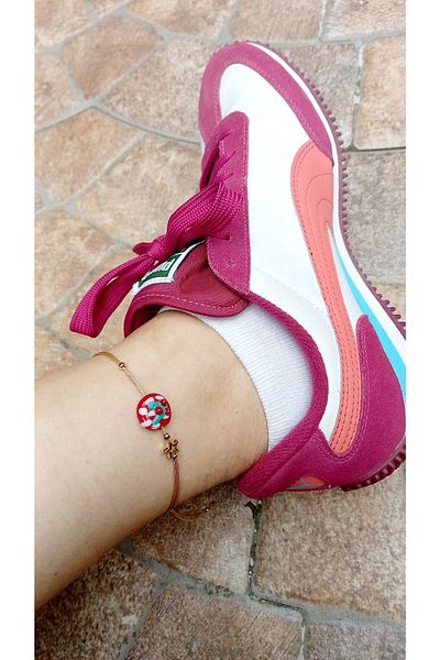 Atolye Ferda Christmas Themed Cocina Flower Patterned Murano Glass Bracelet Anklet