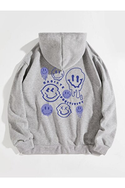 Yasolin Hanorac unisex cu glugă, cu imprimeu Radiate, supradimensionat, gri