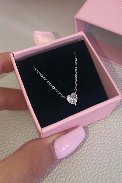 Crystal Diamond Zirconia 1 Karat Beyaz Kalp Kolye