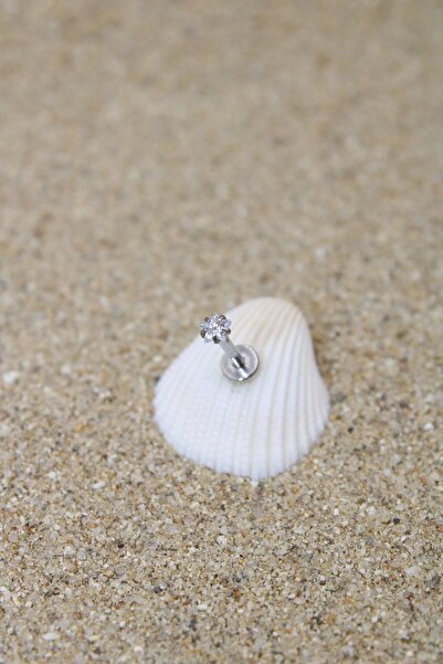 NOBLE GETTO Piercing Cerrahi Çelik Piercing Zirkon Taşlı Kıkırdak Tragus Conch Helix Silver Renk