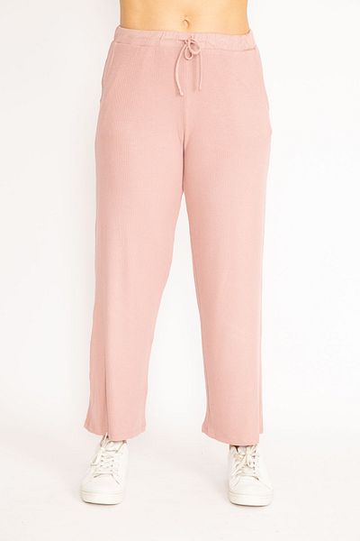 Şans Große Damen-Hose mit selbstgestreifter Taille und Spitze in Pudergröße 65n35103