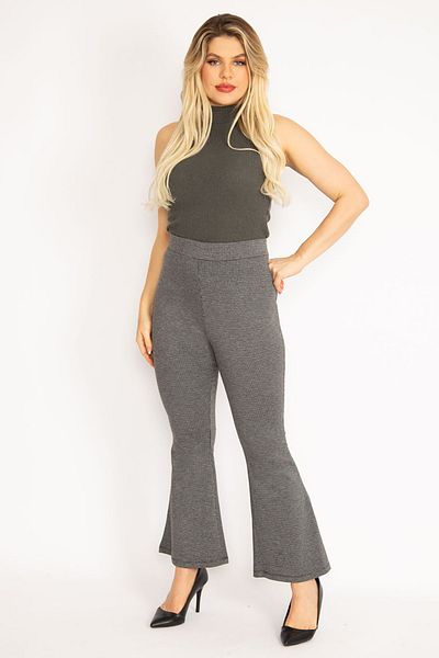 Şans Women's Large Size Black Sequin Patterned Trousers 65n35111