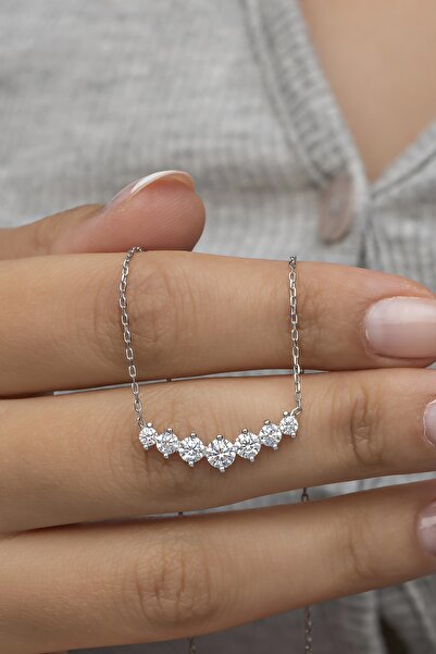 Nereze 925 Ayar Gümüş Sıralı Zirkon Taşlı Tasarım Kolye