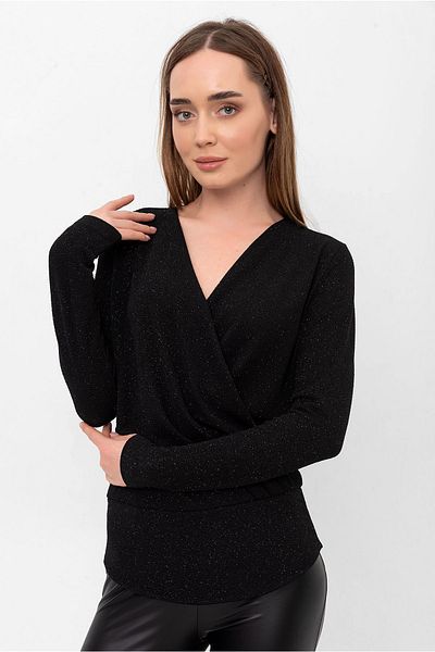 Laranor Μαύρη μπλούζα με διπλό γιακά Glitter Buzi%body