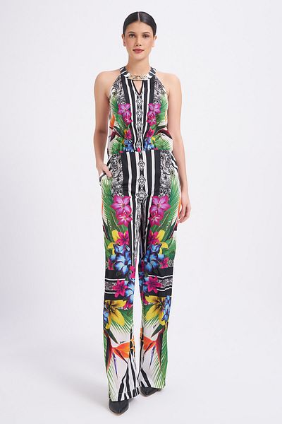Balizza Blz-neck Strap Floral Patterned Jumpsuit