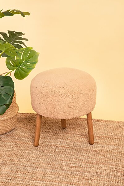 POFİTTO Tedy Kumaş Salon Ve Oturma Odası Mantar Puf-ahşap Ayaklı Dekoratif Yu...