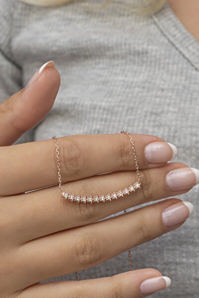 Nereze 925 Ayar Gümüş Rose Şık Tasarım Minik Yıldız Yolu Kolye