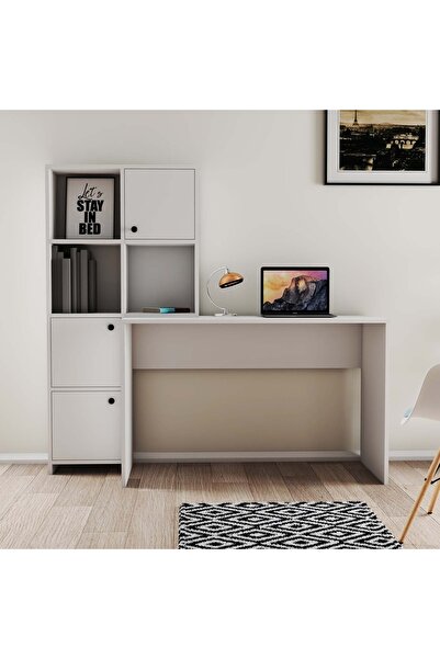 Mezza 1990 Silence Kitaplıklı Çalışma Masası Takımı Beyaz