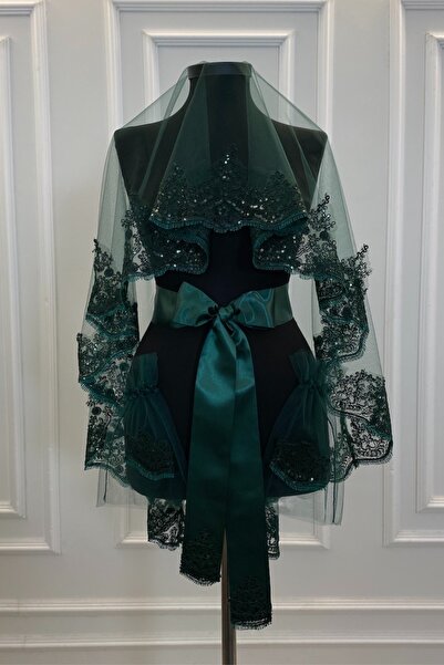 ZEYMERADE مجموعة حجاب الحناء باللون الأخضر الزمردي، مجموعة حجاب الزفاف