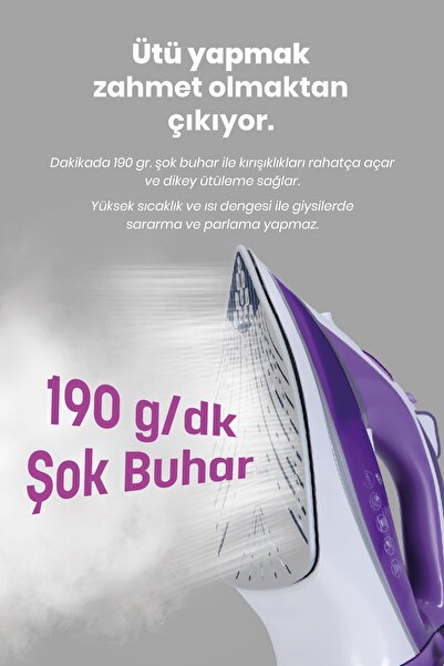 GOLDMASTER Deluxe 3000 Watt Ceramic Sole Professional Turbo Boost Feature 190 gr Effective Shock Steam Iron