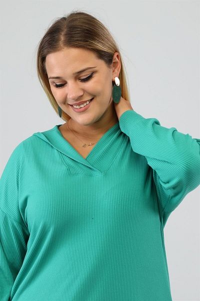 Seamoda Λεπτομερής σχισμή Plus Size Άνετο φούτερ 4 εποχών Camisole-πράσινο