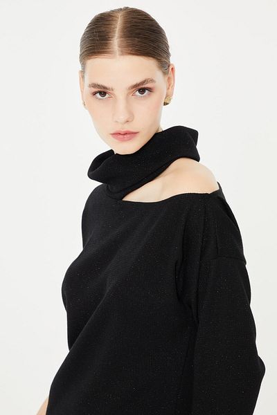 Love My Body Glitzerndes Strickkleid – Schulterdetail