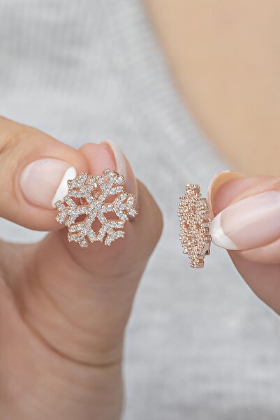 Nereze 925 Ayar Gümüş Rose Beyaz Taşlı Kartanesi Küpe