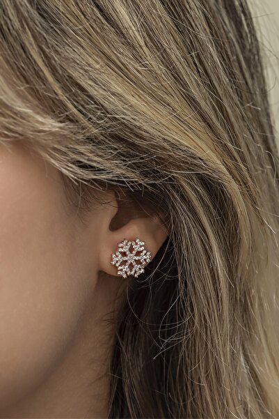 Nereze 925 Ayar Gümüş Rose Beyaz Taşlı Kartanesi Küpe