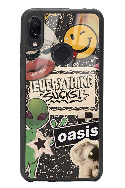 Spoyi Xiaomi Redmi Note 7 Retro Sticker Tasarımlı Glossy Telefon Kılıfı