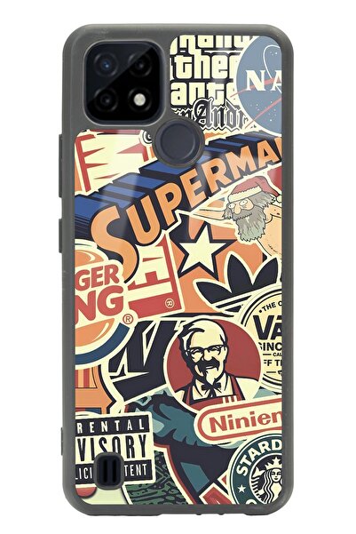 Spoyi Oppo Realme C21 Retro Marka Tasarımlı Glossy Telefon Kılıfı