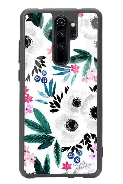 Spoyi Xiaomi Redmi Note 8 Pro Beyaz Çiçek Tasarımlı Glossy Telefon Kılıfı