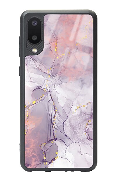 Spoyi Samsung A-02 Fuşya Mermer Tasarımlı Glossy Telefon Kılıfı