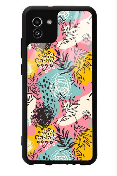 Spoyi Samsung A-03 Retro Line Flower Design Glossy Phone Case
