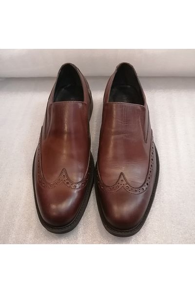 D By Divarese Men's Genuine Leather Burnt Brown Antique Shaded Staple Hole Rubber Sole Loafer Shoes