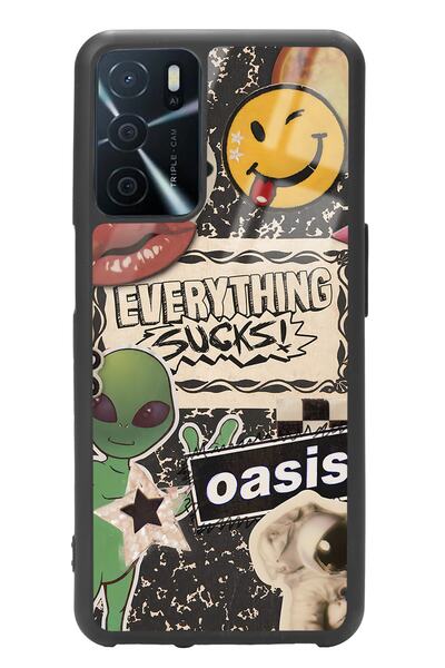 Spoyi Oppo A-16 Retro Sticker Tasarımlı Glossy Telefon Kılıfı